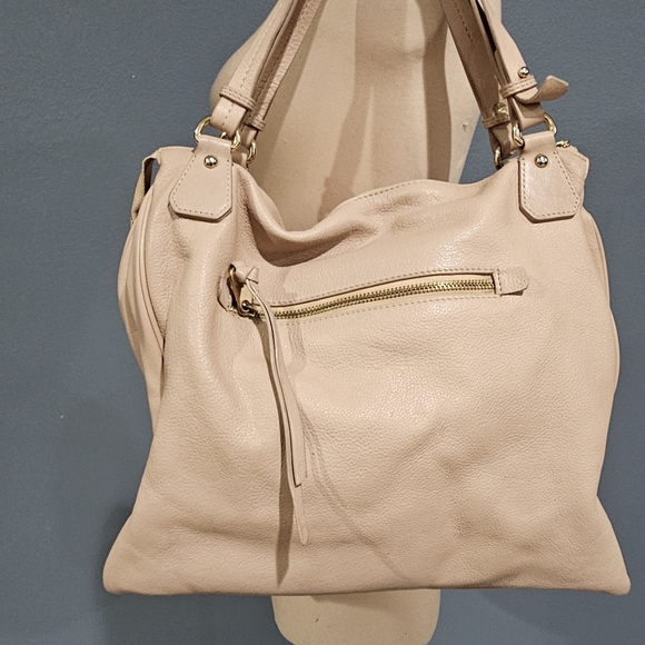 I MALATESTA Blush Nude Triple Compartment Leather Satchel Purse - Picture 3 of 12